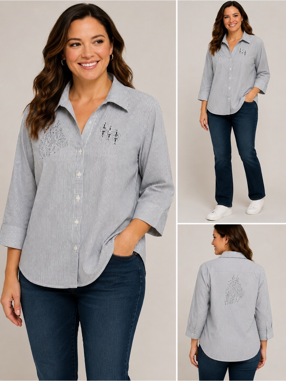 Las Olas Striped Button Up Shirt Size S Horse Embellished Rhinestone Studs